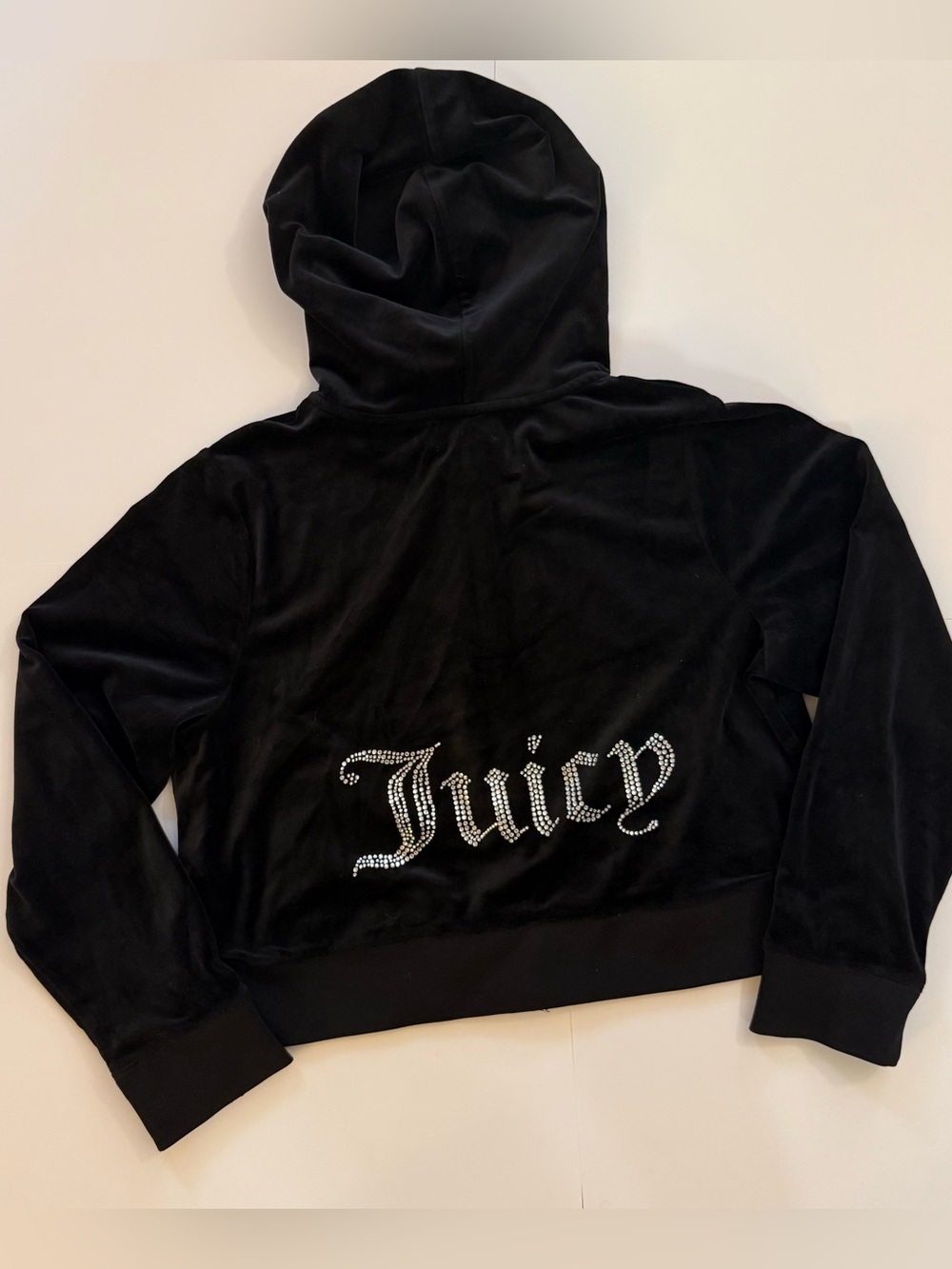 Juicy Couture Black Velour Tracksuit Set - Rhinestone Gothic Back Logo - Size 1X - Picture 2 of 9